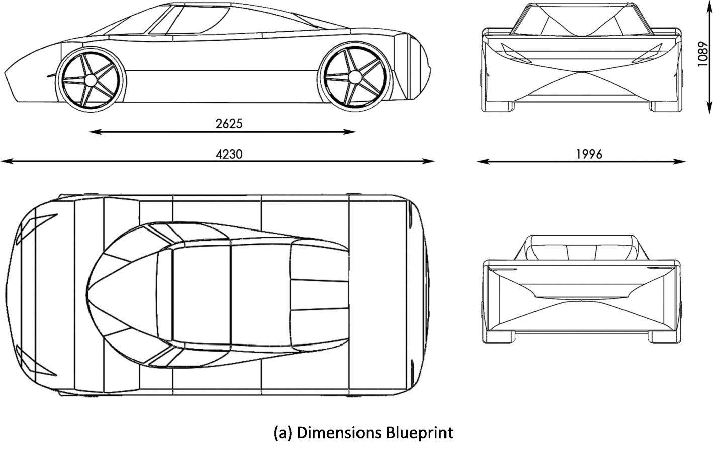 Body modelled from blueprints — 4320 × 1990 × 1090 mm