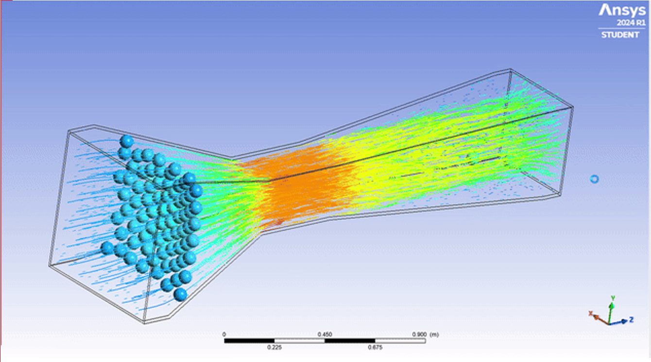 CFD streamlines through honeycomb settling chamber & contraction